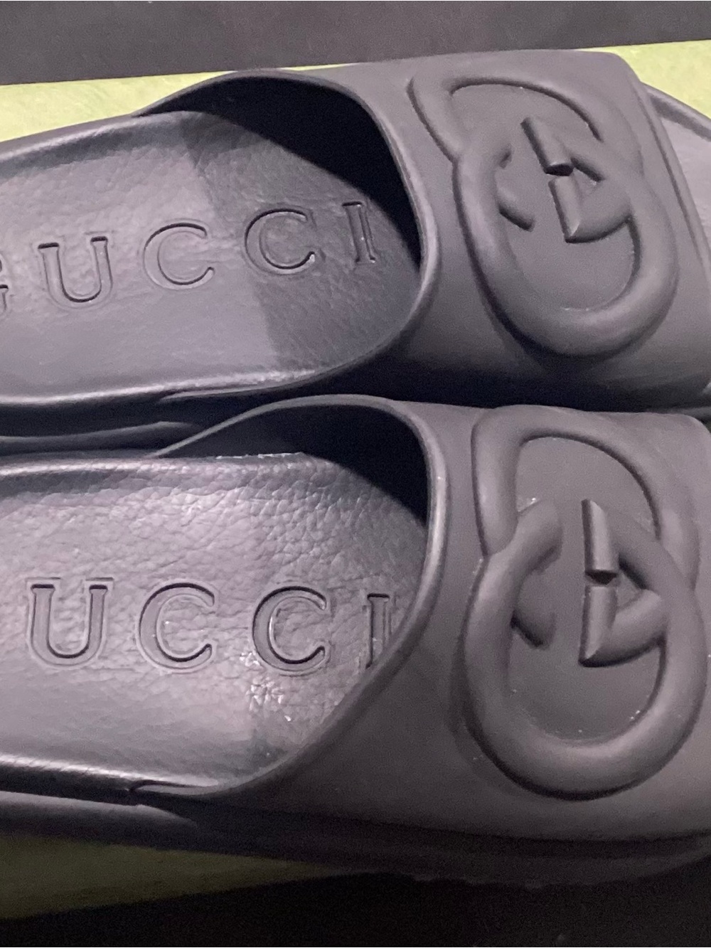 Gucci Black Rubber GG Logo Slide Sandals